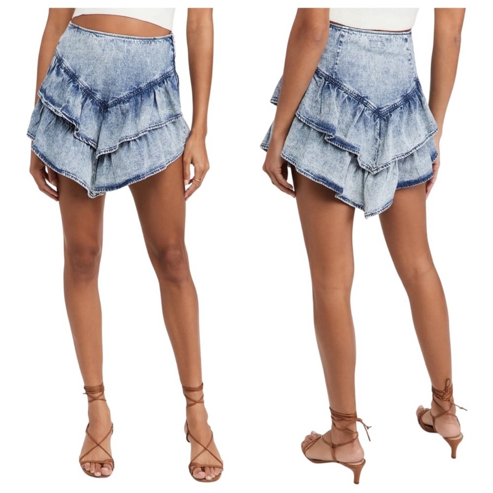 MOTHER Light Blue The Ruffle Mini Denim Skirt